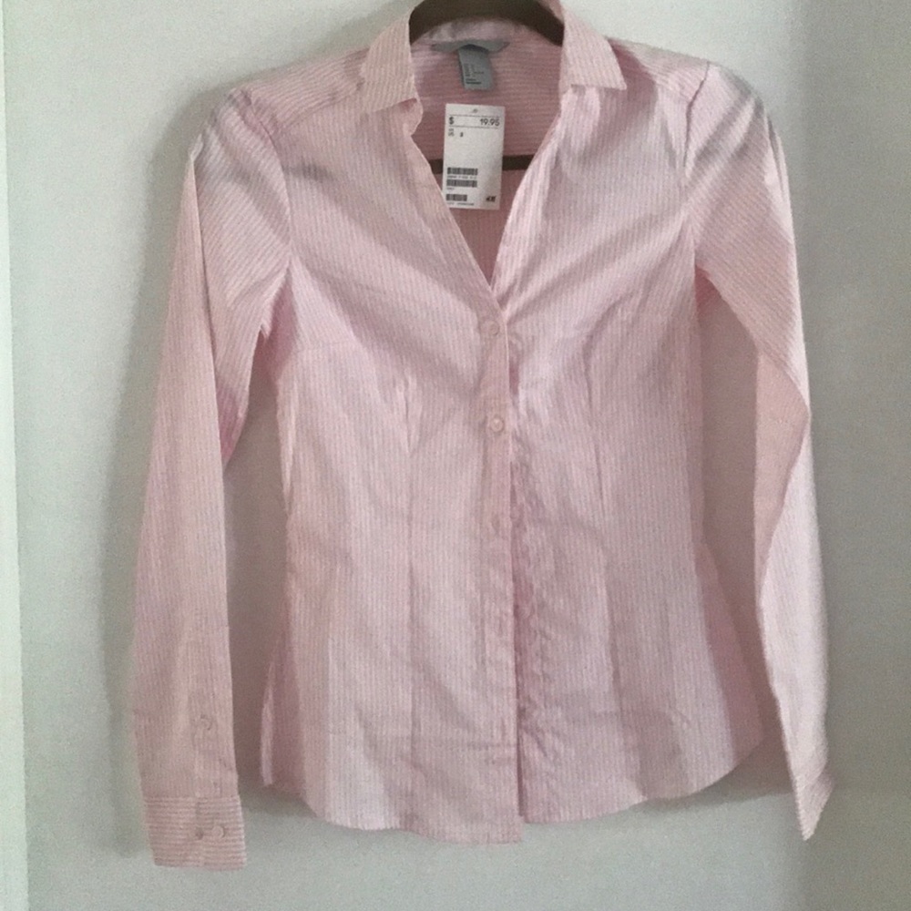 Pink striped collared work shirt